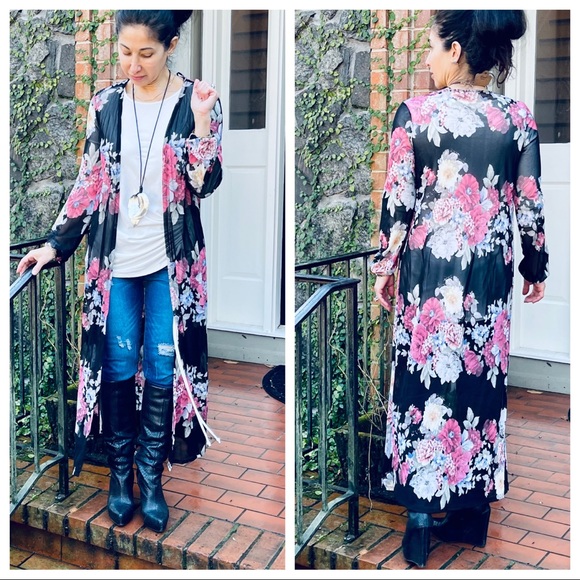 Beautiful floral long line cardigan duster - Picture 6 of 12
